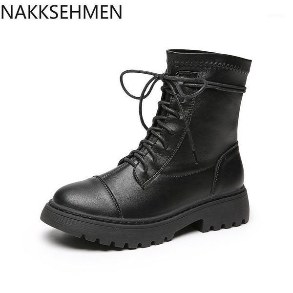 

2020new autumn and winter all-match bootie comfortable elastic boots bottom lace black motorcycle boots large size women's1