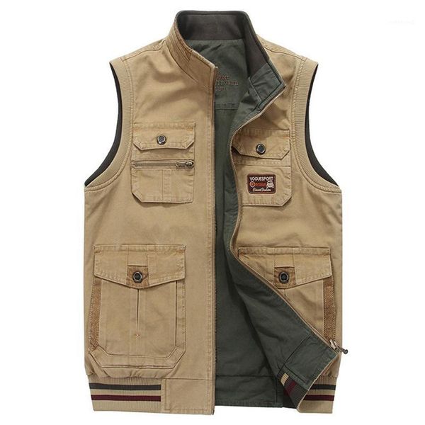 

plus size -9xl vest man stand-collar casual double sides wear waistcoat men army tactical many pockets vest sleeveless jacket1, Black;white