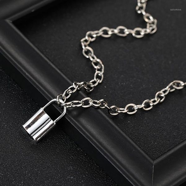 

lock-shaped retro street snecklace creative metal necklace personality link chain creative jewelry naszyjnik collares1, Silver