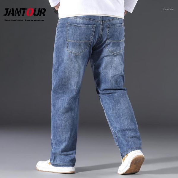

jantour brand men baggy jeans 2021 new men's loose wide leg pants fashion business classic style denim trousers male 3 colour1, Blue