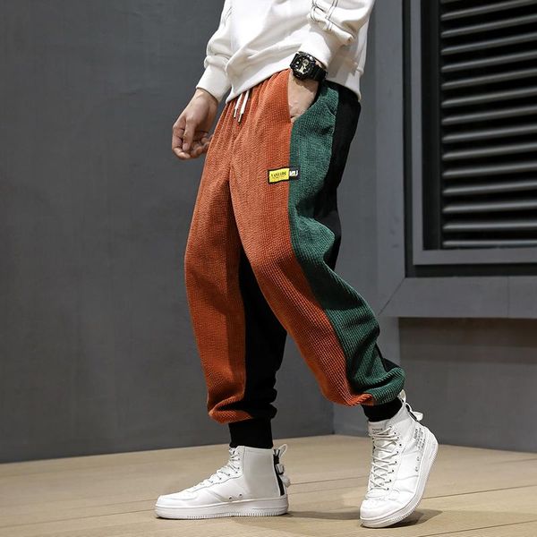 

autumn winter fashion men jeans loose fit spliced designer corduroy cargo pants men harem trousers casual hip hop joggers pants, Blue