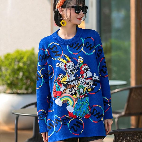 

women's sweaters sweater europe station 2021 autumn and winter thickening cartoon age reduction women loose outer wear beaded top, White;black