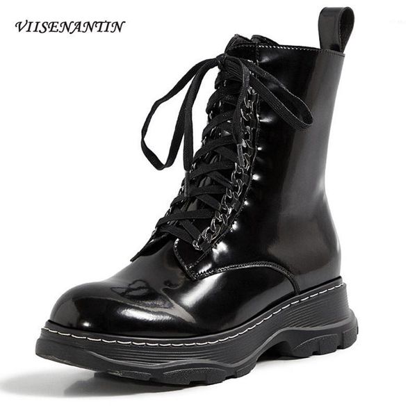 

boots open beads thick-soled ankel women's autumn winter round toe side zipper leather british handsome motorcycle1, Black