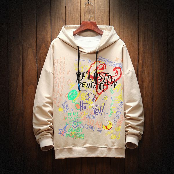 

2021 new cool letter print hoodies men graffiti pullover sweatshirts handwriting streetwear hoodie kuqv, Black