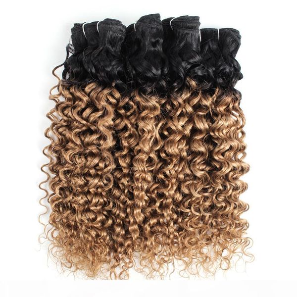 

brazilian curly hair ombre honey blonde water wave hair bundles color 1b 27 10-24 inch 3 4 pieces 100% remy human hair extensions, Black