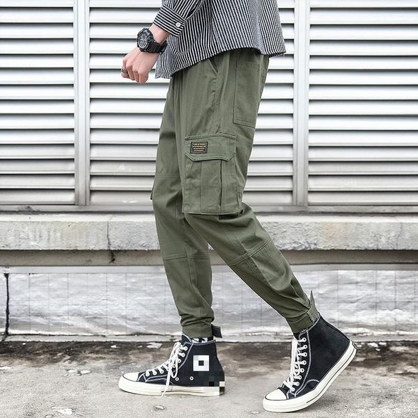

januarysnow brand streetwear spring designer cargo men pants men jogger trousers sweatpants side-pocket solid harem casual cotton lgvlo, Black