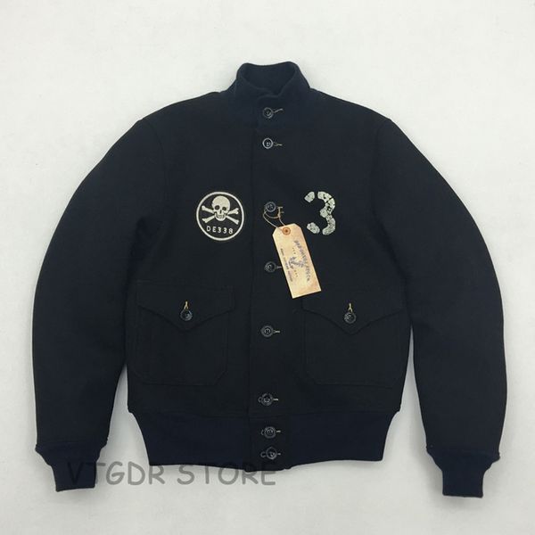 

a-1 woolen uscg back paint military jacket winter jsl4, Black;brown