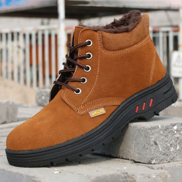 

size large 35-46 warm winter men cotton casual work safety shoes indestructible feathered snow boots, Black