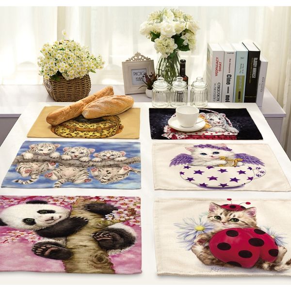 

хлопковое белье placemat животное панда окрашены милый медведь кошка печать старинные подушки подушки для питья кухонные аксессуары f wmtabk