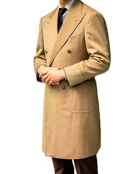 

men's trench coats winter polyester mid-length coat england style solid v-neck stright double breasted jacket, Tan;black