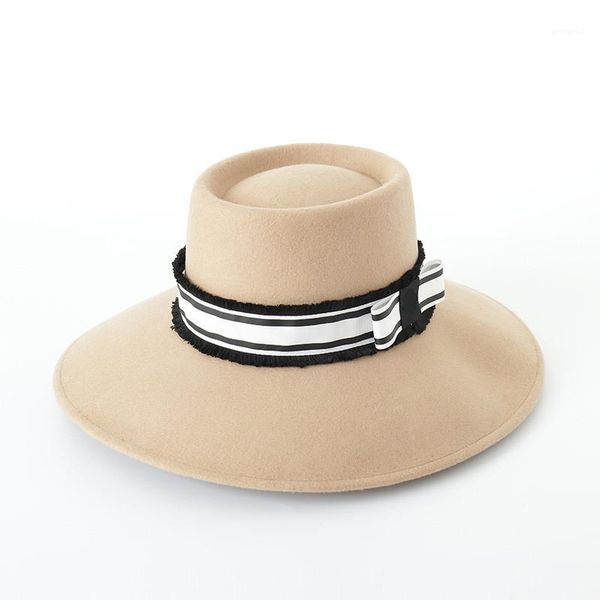 

wide brim hats 01811-hh8093 winter warm % wool flat ribbon leisure lady fedoras cap men women hat1, Blue;gray