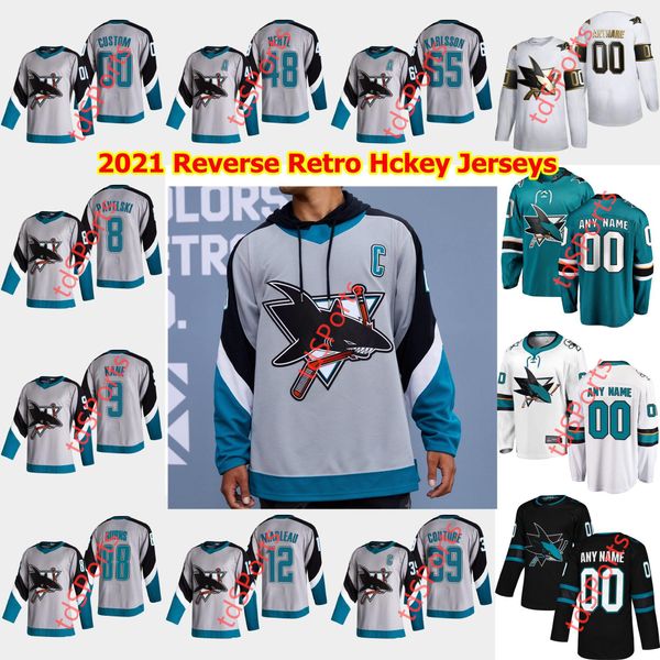 

san jose sharks 2021 reverse retro hockey jersey 88 brent burns jersey logan couture joe thornton erik karlsson evander kane stitched, Black;red