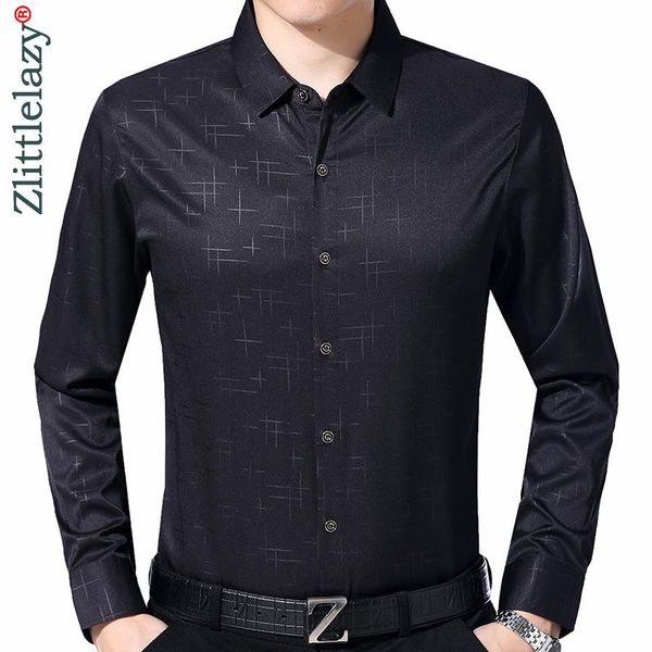 

2020 brand long sleeve men social shirt spring streetwear casual plaid shirts dress mens slim regular fit clothes fashions 0052, White;black