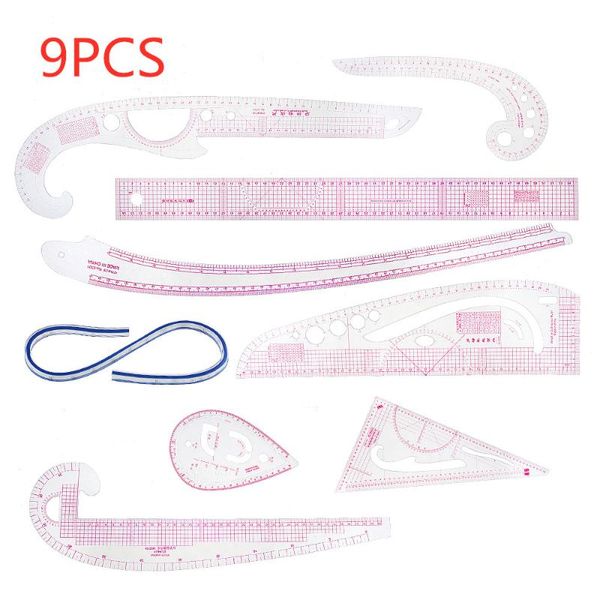 

9pcs/set french curve sewing set sewing ruler multi-functional tools cutting ruler clothing sample metric yardstick, Black