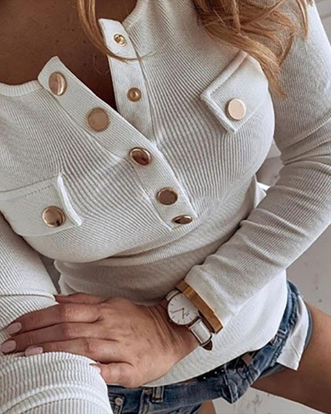 

2020 women plus size 3xl xxxl shirt female casual leisure basic buttoned ribbed long sleeve blouse, White