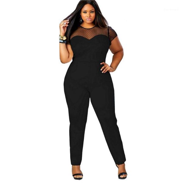 

jumpsuits for women 2020 female overalls summer long pants body suits bodies clothing mesh bodysuit big size 4xl bayan tuta1, Black;white