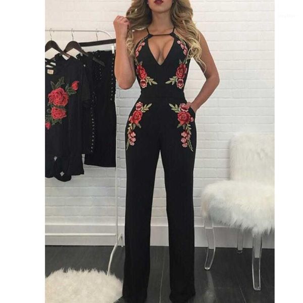 

2019 elegant rompers hollow out womens jumpsuit lace up black sleeveless flowers backless bodysuit bandage jumpsuits vestidos1, Black;white