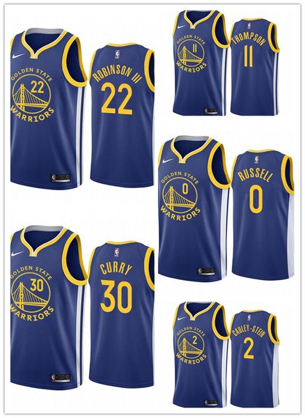 

custom 2020 the mighty blue style jerseys 11 thompson 0 russell 30 curry 22 robinson iii basketball jersey ing, Black;red