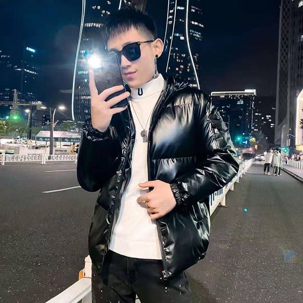 

the new korean version of men's winter cotton-padded clothes, slim and colorful printing, spiritual society, fashionable and handsome c, Black;brown