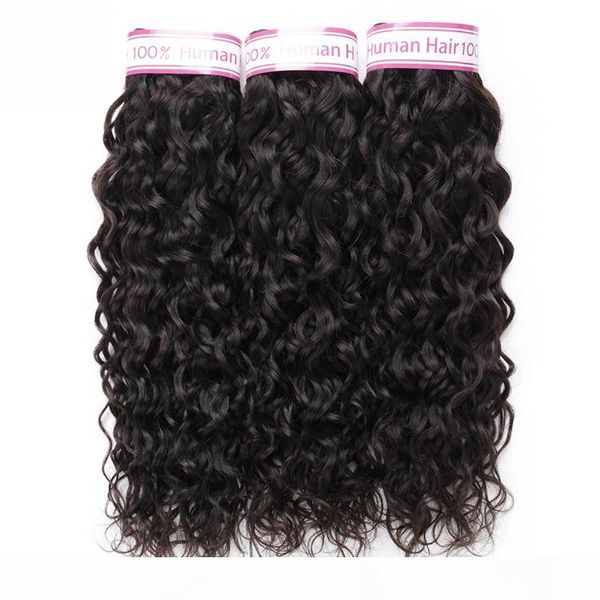 

hc hair brazilian water wave hair extensions unprocessed brazilian human hair weaves 3 bundles natural color can be dyed, Black