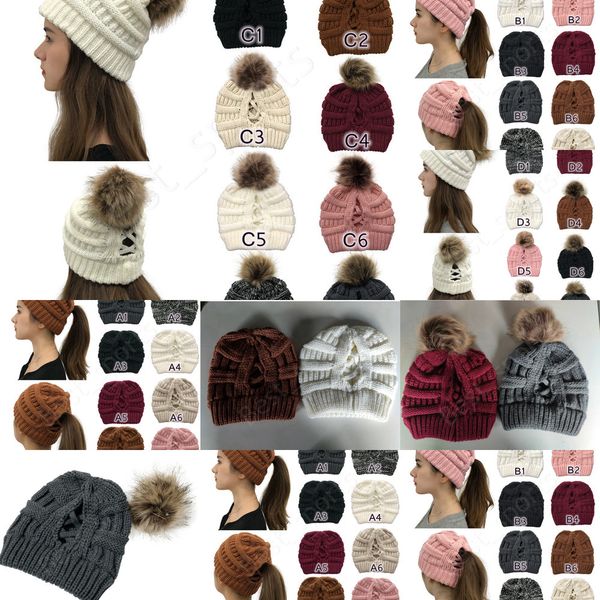 

winter pom warm beanie 32 styles knitted skull ski women cross ponytail beanies sports cap home festive party hats cyz28y4z4
