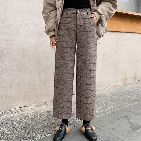 

2020 autumn winter nine-point pants women's loose straight fashion all-match loose regular casual style polyester material1, Black;white