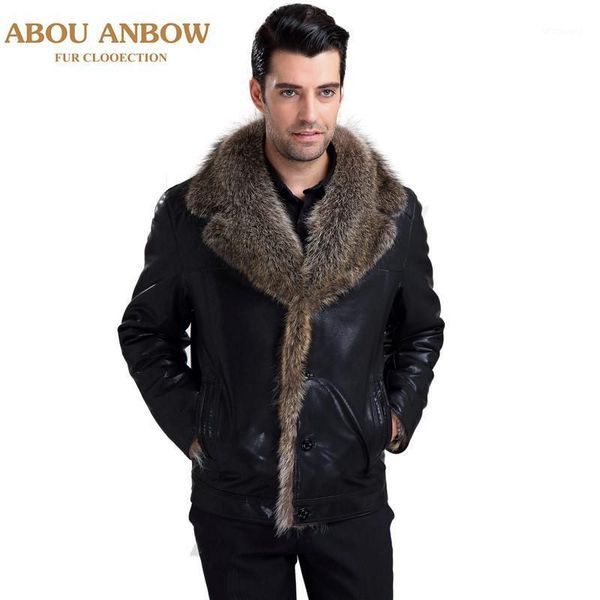 

mens winter luxury warm leather jackets with real fur collar black motorcycle & biker fashiong outerwear coats1