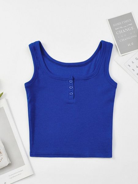 

button front solid fitted tank b7it#, White