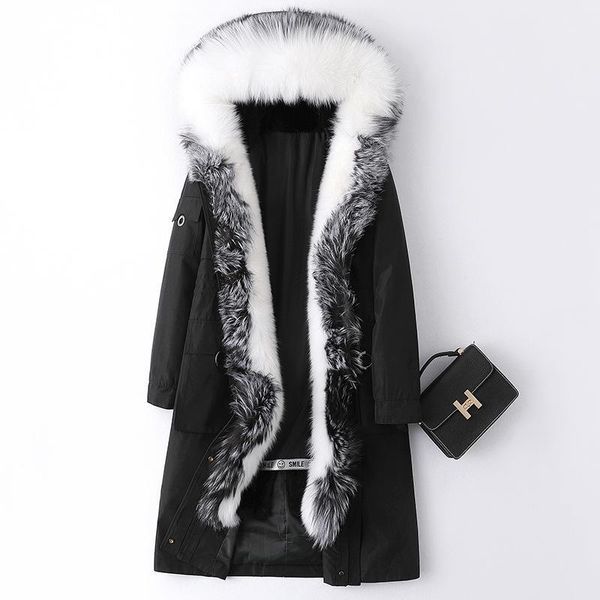 

women's fur & faux fashion luxury winter inner tank parka women collar hooded coat real long warm thick black outerwear1