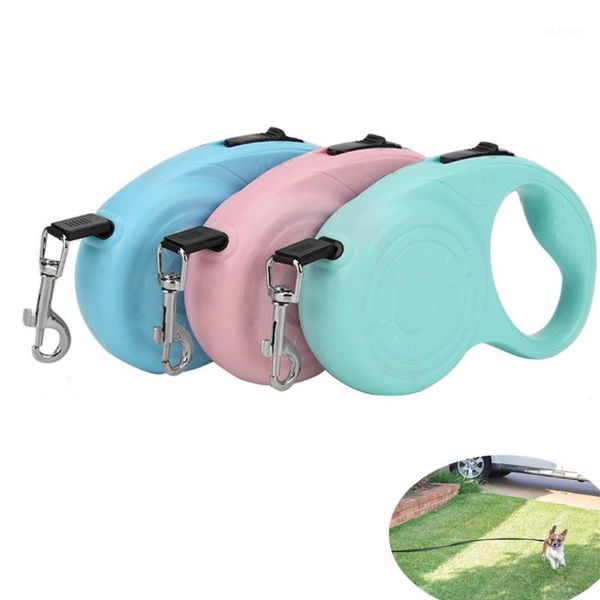 

dog collars & leashes 3/5m automatic retractable leash belt puppy pet walking nylon traction rope flat double switch supplies1