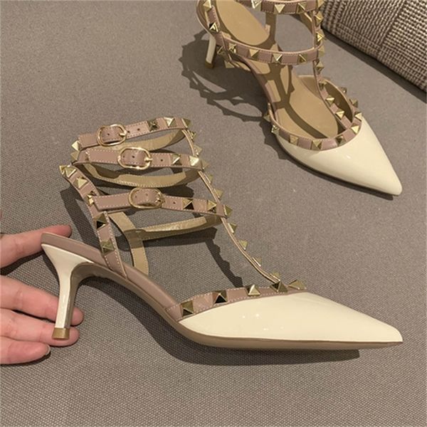 

2020 new v soon right women's sandals will see skinny 6-four inches rebite strap pointed to high heels wedding party shoes ycka, Black