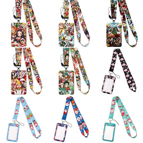 5 Pz / set Regali di Natale Cartone animato Anime Cordino Distintivo Porta credenziali Portachiavi Portachiavi per chiavi del telefono Cordini ID Badge con portachiavi