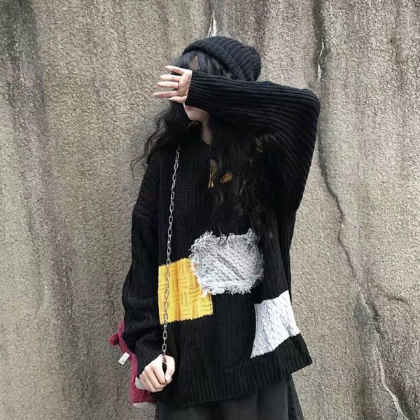 

sweater women 2020 autumn/winter ins retro black loose lazy pullover fashion aesthetic h1211, White;black