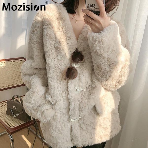

mozision faux fur woolen coat women solid single breasted long sleeve overcoat female winter new casual loose wool coat, Black