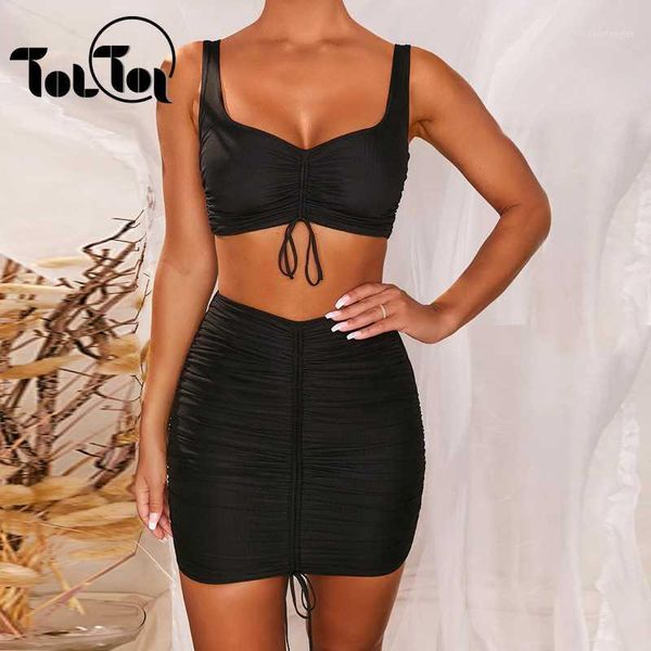 

two piece set women solid spaghetti straps crop and mini skirts 2 piece set summer party club wear outfits1, Gray