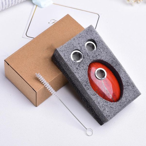 

runyangshi 1pc natural gemstone crystal quartz handlebars hand carved oval stone smokeing pipes with 1 brush+3 qylnxi, Black