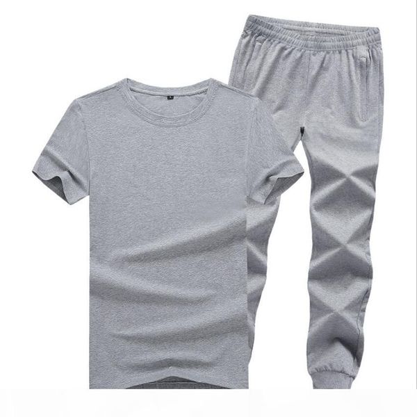 

2020 new ff89203 t shirt men sets fashion summer cotton short sleeve sporting suit t-shirt+trousers mens 2 pieces sets casual clothing, Gray