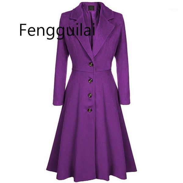 

winter wool warm casual office ladies plus size women long trench coats slim lapel pleated button autumn retro female overcoats1, Tan;black