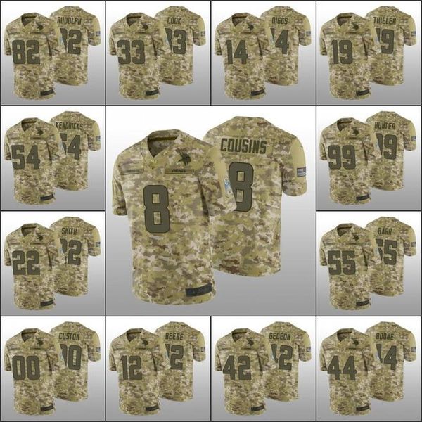 

minnesota vikings men 33 dalvin cook 8 kirk cousins 19 adam thielen custom women youth nfl camo salute to service limited jersey, Black;red