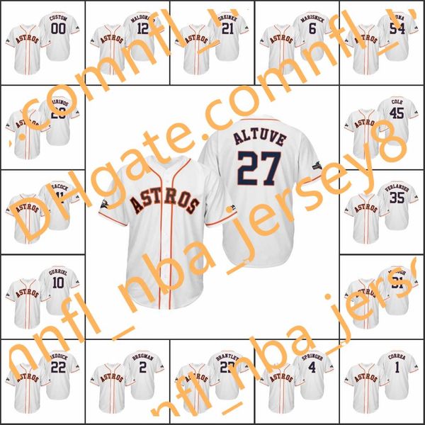 

houston astros men #27 jose altuve 2 alex bregman 4 george springer women youth white postseason cool base custom jersey, Blue;black