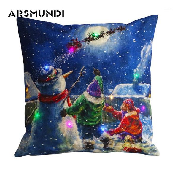 

cushion/decorative pillow merry christmas snowman led flax cushion cover printed wreath deer woven pillowcase simple decorations for home1