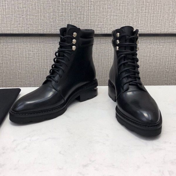 

2020 autumn / winter new leather fashion simple lace martin short boots with thick low heels british women's shoes with no heels, Black