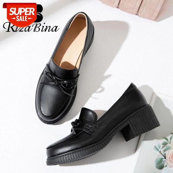

rizabina size 33-43 women high heel shoes bow tie thick heel women shoes fashion sweet party ladies footwear #bc9c