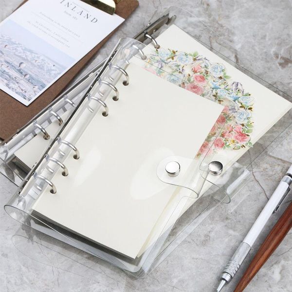 

notepads a5 a6 spiral transparent pvc notebook cover loose diary coil ring binder paper seperate planner receive bag card stationery, Purple;pink