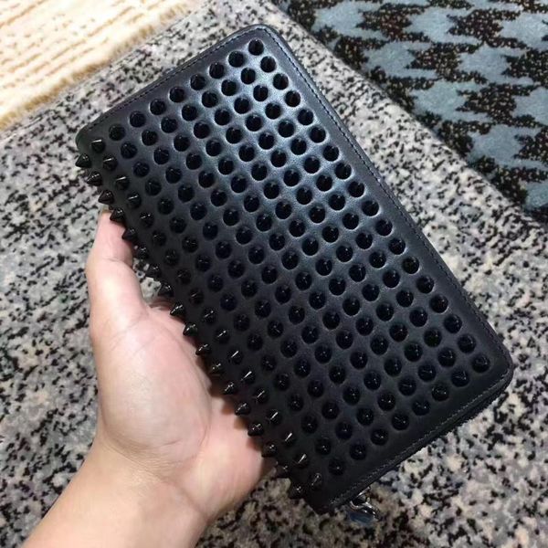 

new fashion men designer wallets realleather zipper long wallets clip folder women money purse rivets bags purse, Red;black