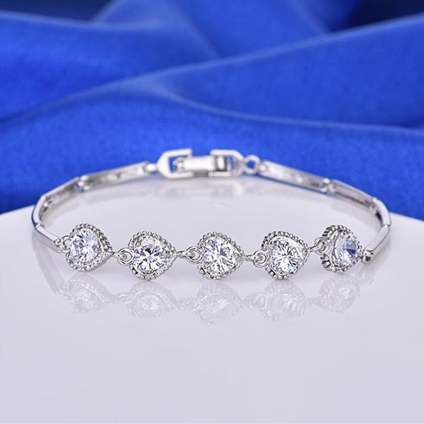 

link, chain bamboo love heart zircon bracelet crystal rhinestone vintage bracelets for women charm wedding gift guests wife, Black