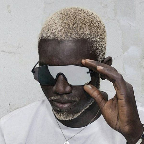 

ultra-yellow glasses europe and the united states integrated rimless sunglasses for men and women big frame sunglasses cut edge of the k, White;black