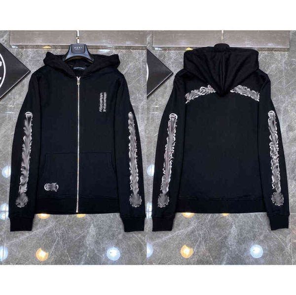 

classic fashion luxury mens zipper ch hoodies designer horseshoe sanskrit cross print pullover hooded sweatshirts sweater woman loose jackts, Black