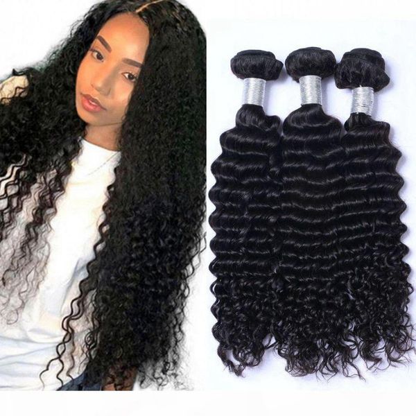 

brazilian hair weave bundles deep wave unprocessed human hair weft curly non remy hair weaving 8-26 inch, Black