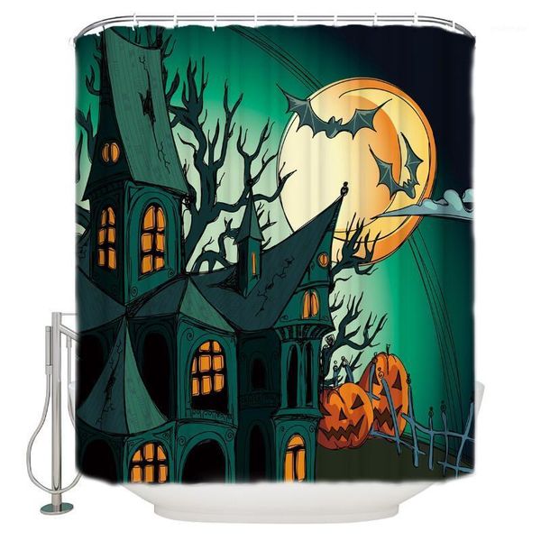 

halloween pumpkin house moon shower curtain waterproof polyester bath curtain1